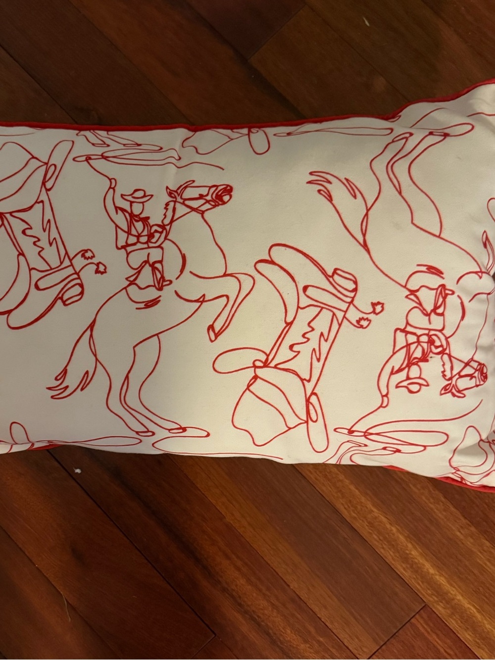 Pillow - Western Cowboy Boots Horses Throw Pillow Off White W Red 23 In By 13 In